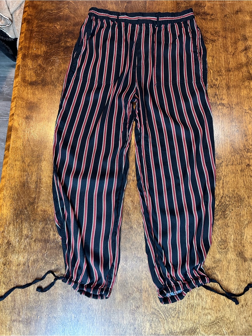 Anthropologie Black Joggers with Red & White Stripes
